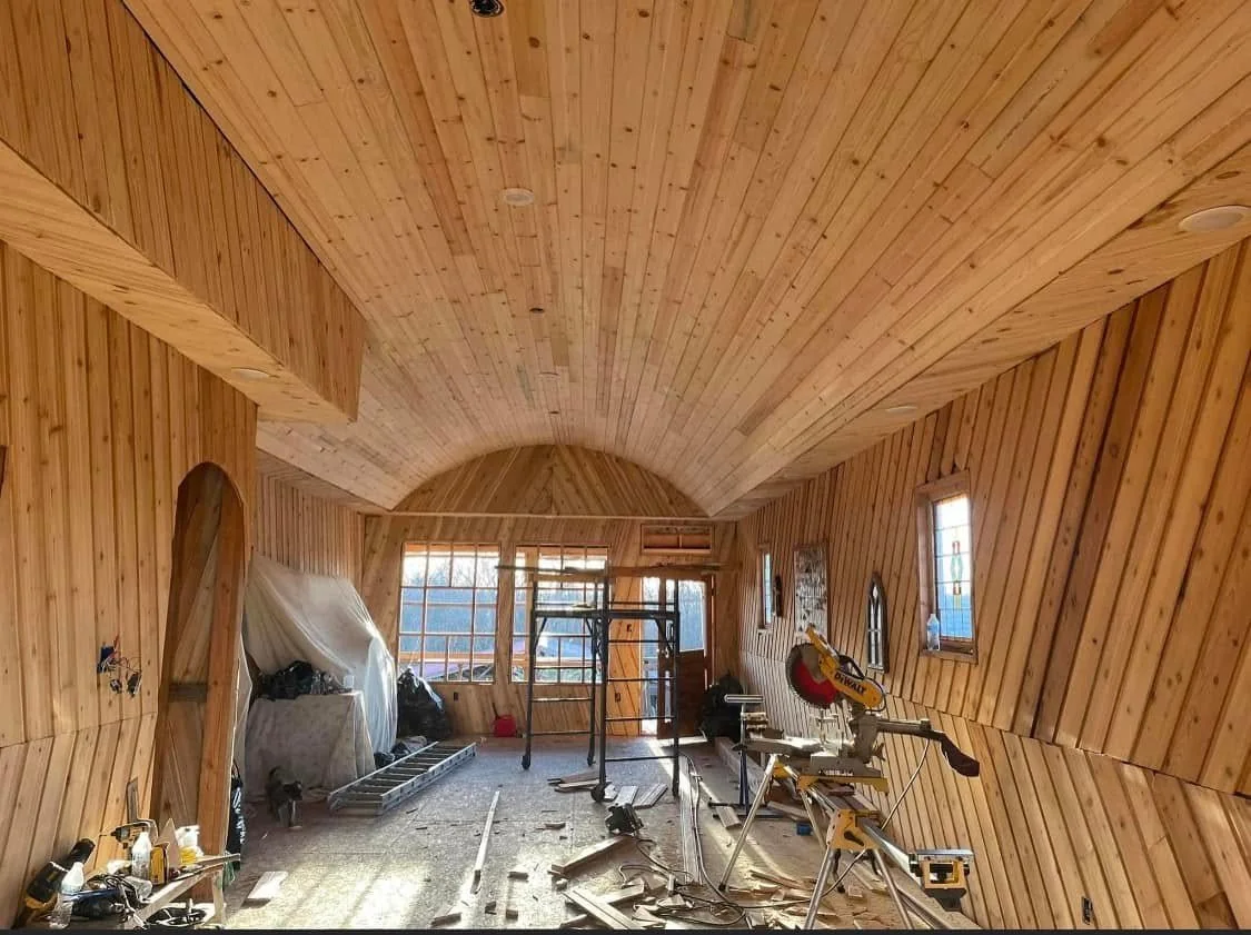 Cedar ceiling and arched opening being finished